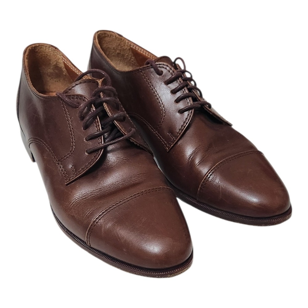 Ralph Lauren Kids Brown Leather Cap Toe Oxford Dress Shoes Made in Italy 7B